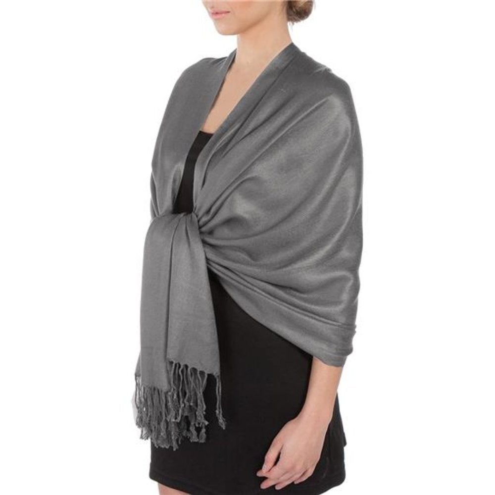 Silky Solid Soft Shawl Wrap Stole, Grey